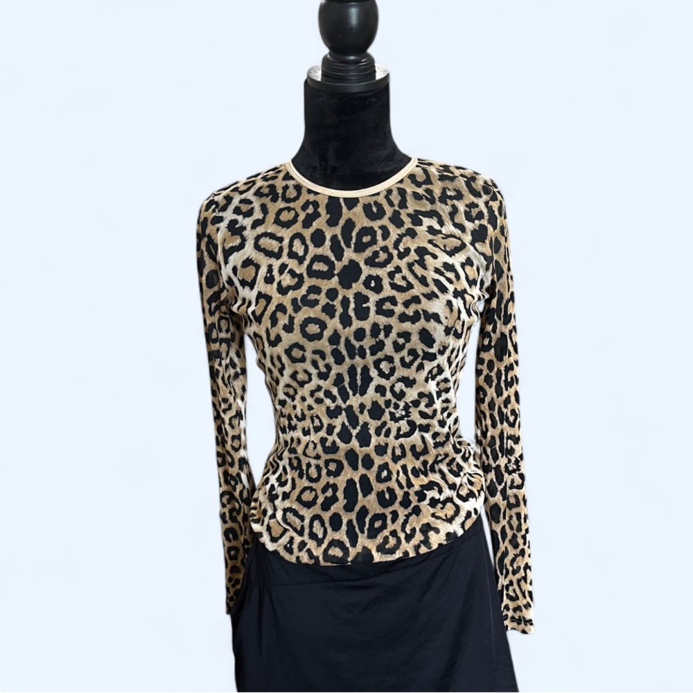 Leopard Print Long Sleeve Mesh Top